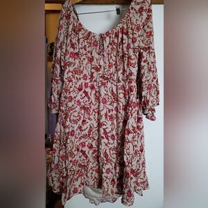 Torrid Red and Cream Floral Long Sleeve Dress